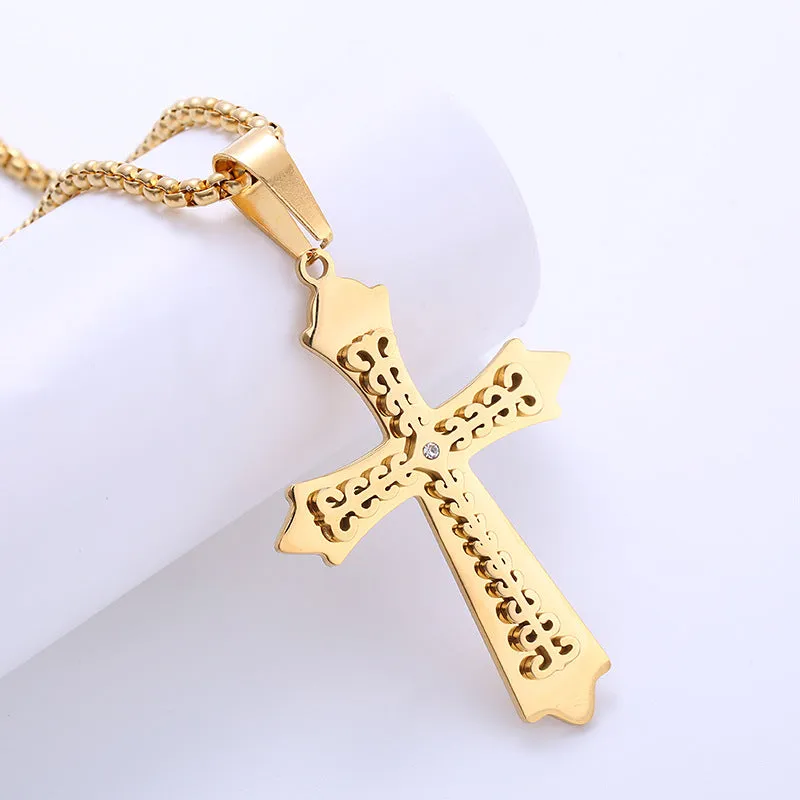 Minimalist Cross Stainless Steel Diamond Inlay Pendants