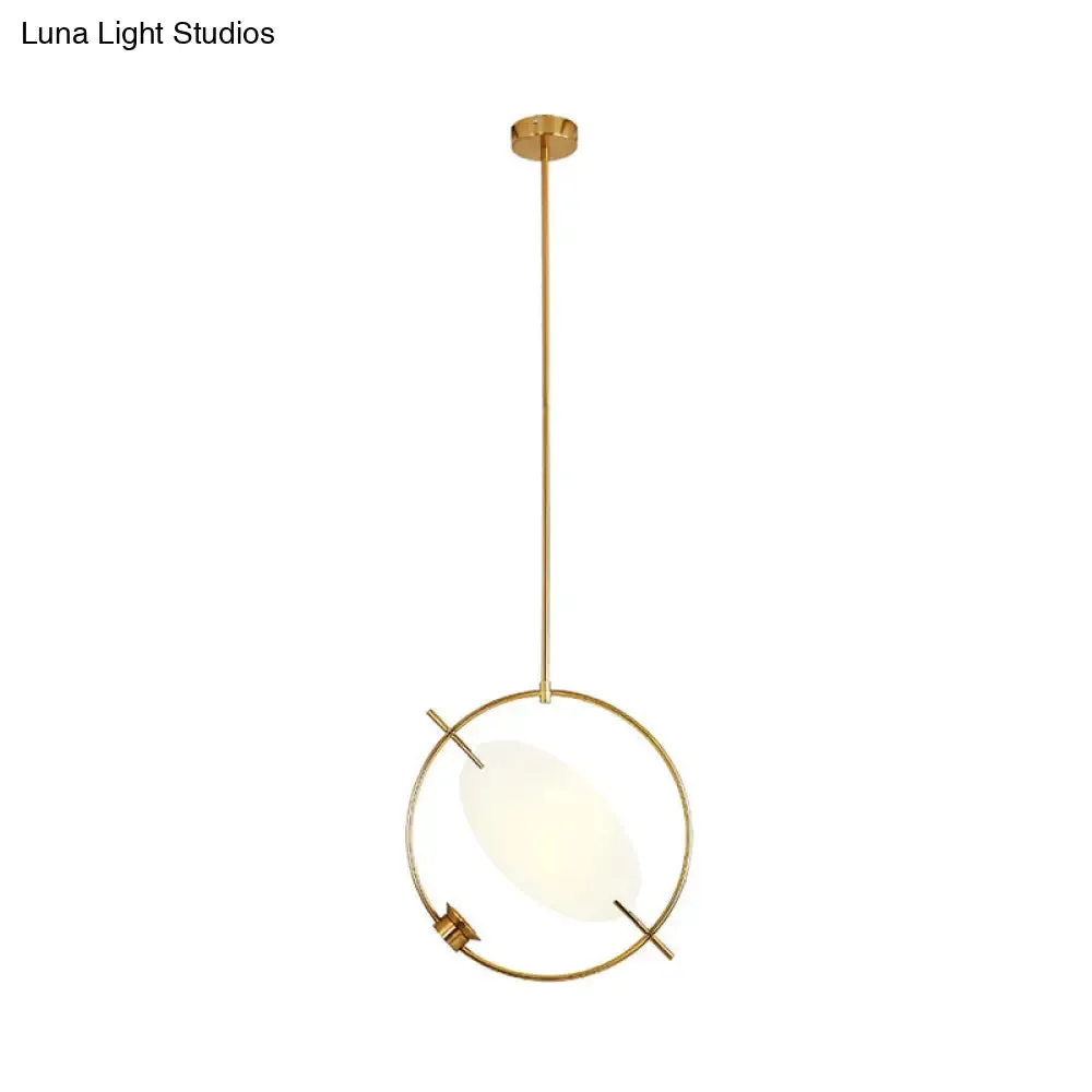 Minimalist Gold Metal Pendant Light Fixture with 1 Hanging Circle Head – Ideal for Bedroom