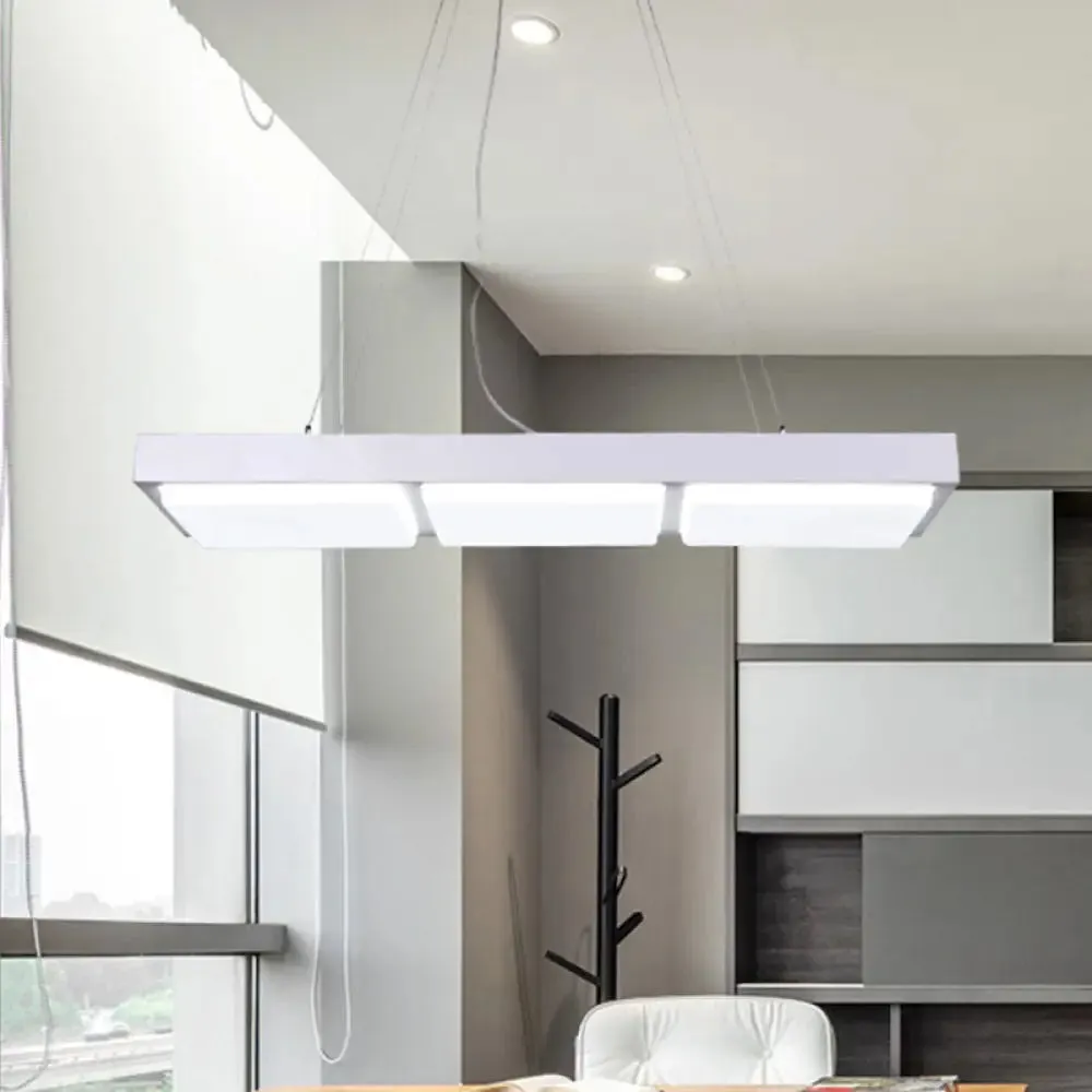 Minimalist LED Pendant Light for Office Ceiling - Acrylic Rectangle Design, Perfect for Table Illumination