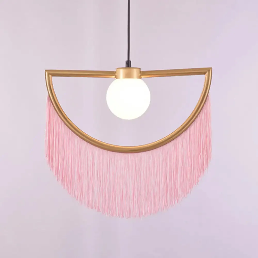 Minimalist Opal Glass Globe Suspension Light: 1-Light Hanging Lamp with Elegant Fringe