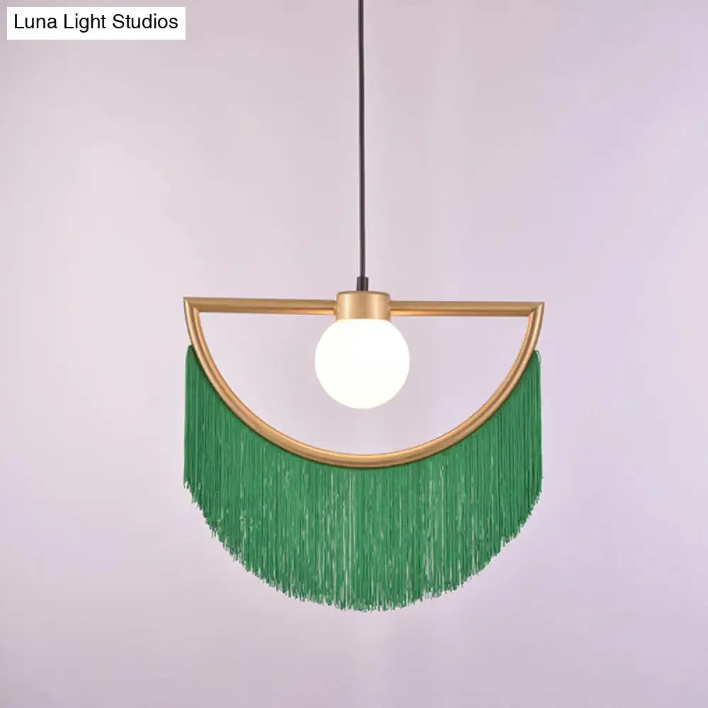 Minimalist Opal Glass Globe Suspension Light: 1-Light Hanging Lamp with Elegant Fringe