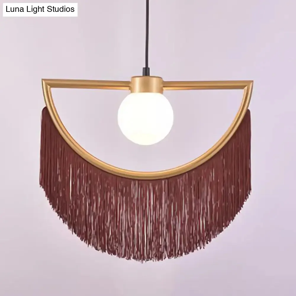 Minimalist Opal Glass Globe Suspension Light: 1-Light Hanging Lamp with Elegant Fringe