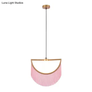 Minimalist Opal Glass Globe Suspension Light: 1-Light Hanging Lamp with Elegant Fringe