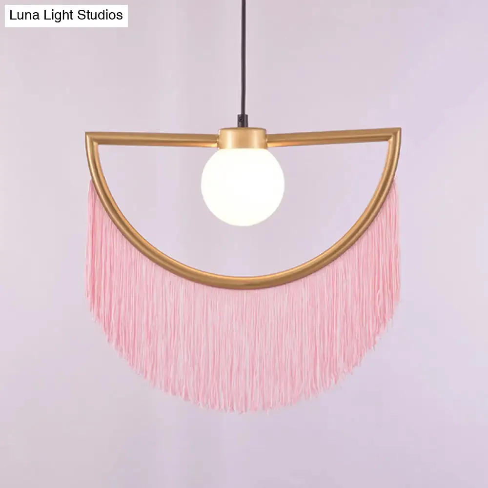 Minimalist Opal Glass Globe Suspension Light: 1-Light Hanging Lamp with Elegant Fringe