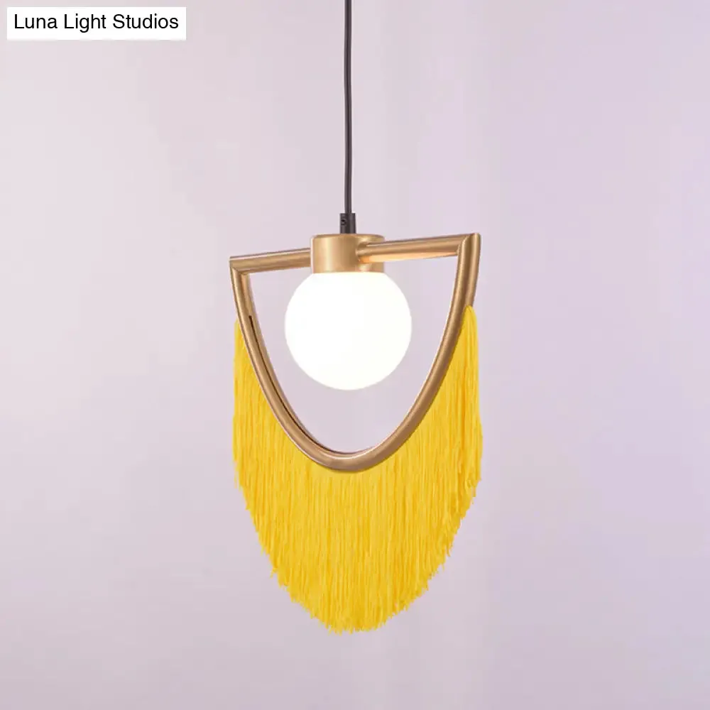 Minimalist Opal Glass Globe Suspension Light: 1-Light Hanging Lamp with Elegant Fringe