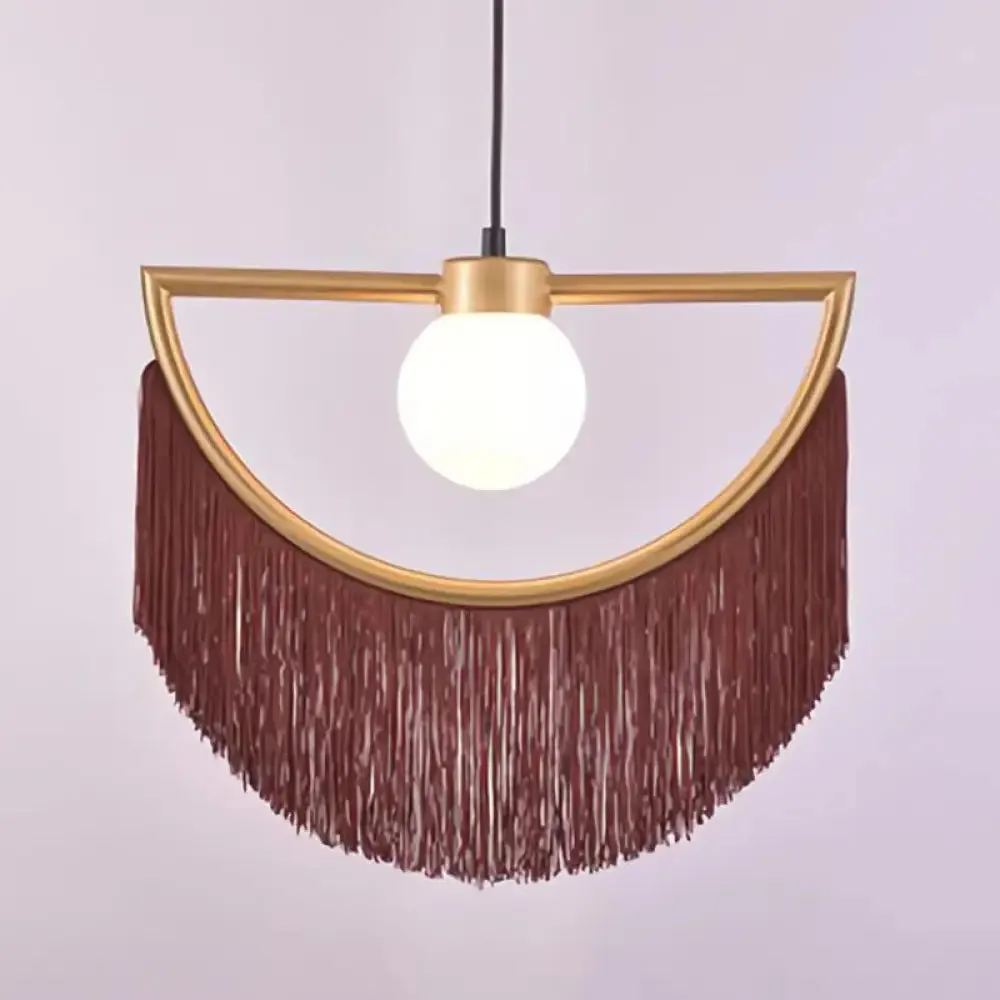 Minimalist Opal Glass Globe Suspension Light: 1-Light Hanging Lamp with Elegant Fringe