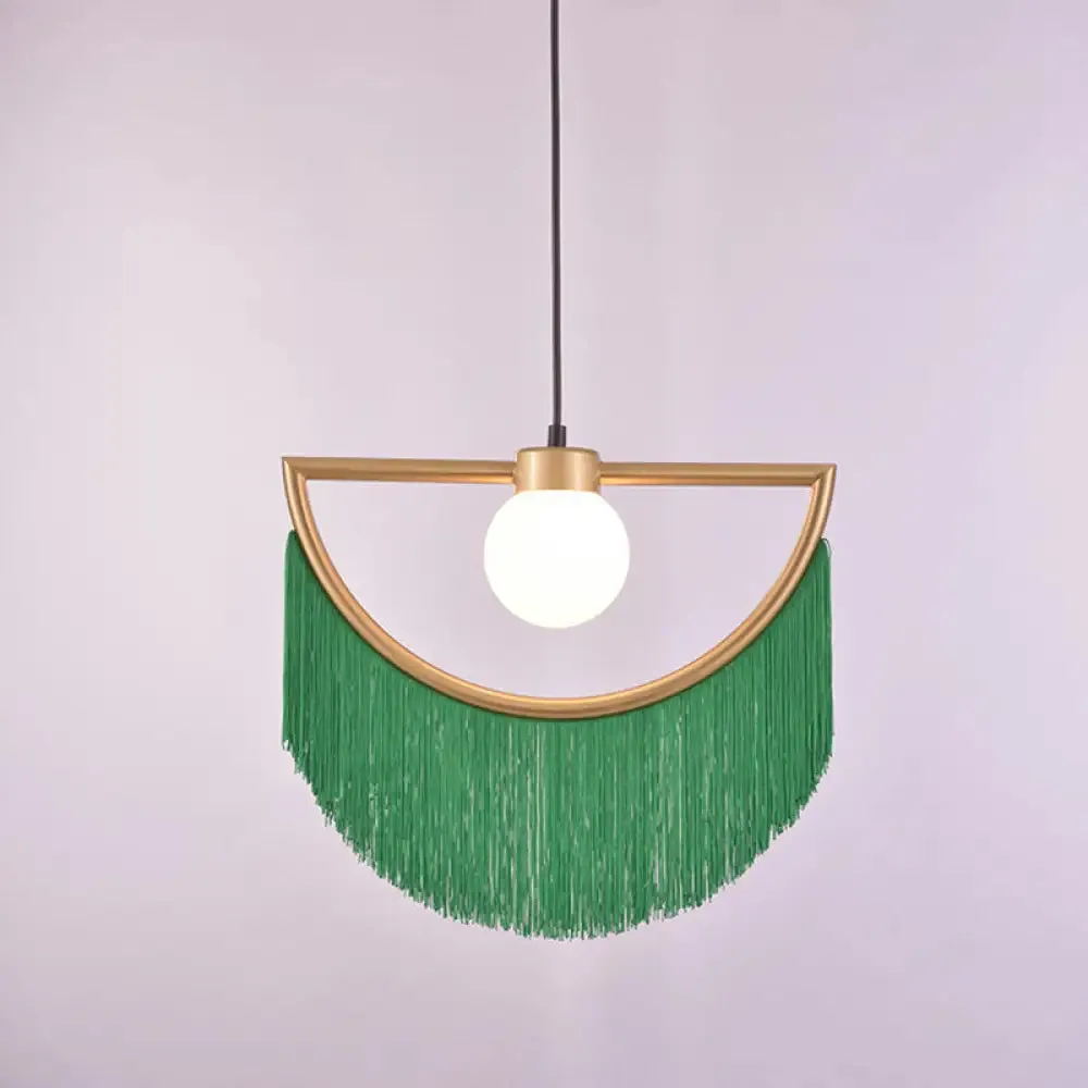 Minimalist Opal Glass Globe Suspension Light: 1-Light Hanging Lamp with Elegant Fringe