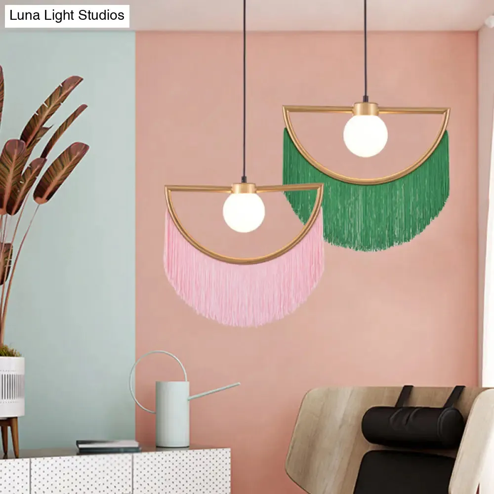 Minimalist Opal Glass Globe Suspension Light: 1-Light Hanging Lamp with Elegant Fringe