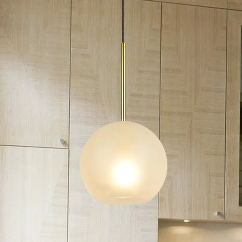 Minimalist Textured White Glass Sphere Hanging Lamp Kit - 8"/12" Wide Brass Pendant Light