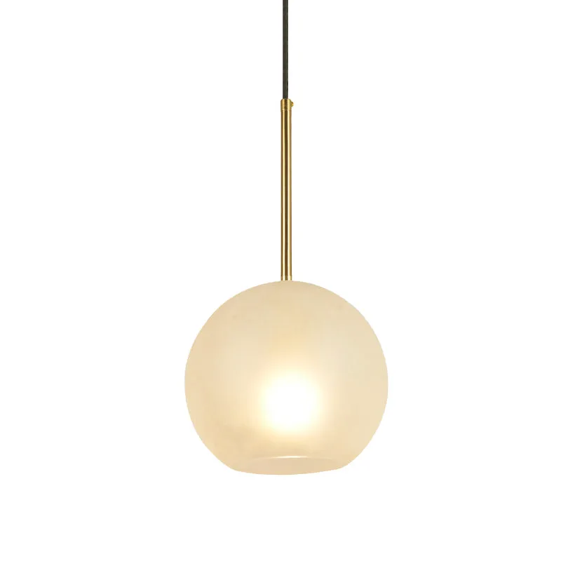 Minimalist Textured White Glass Sphere Hanging Lamp Kit - 8"/12" Wide Brass Pendant Light