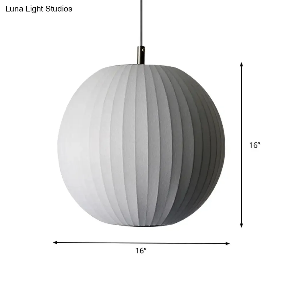 Minimalist White Sphere Pendant Light for Dining Room - 12"/16" Wide Fabric Fixture