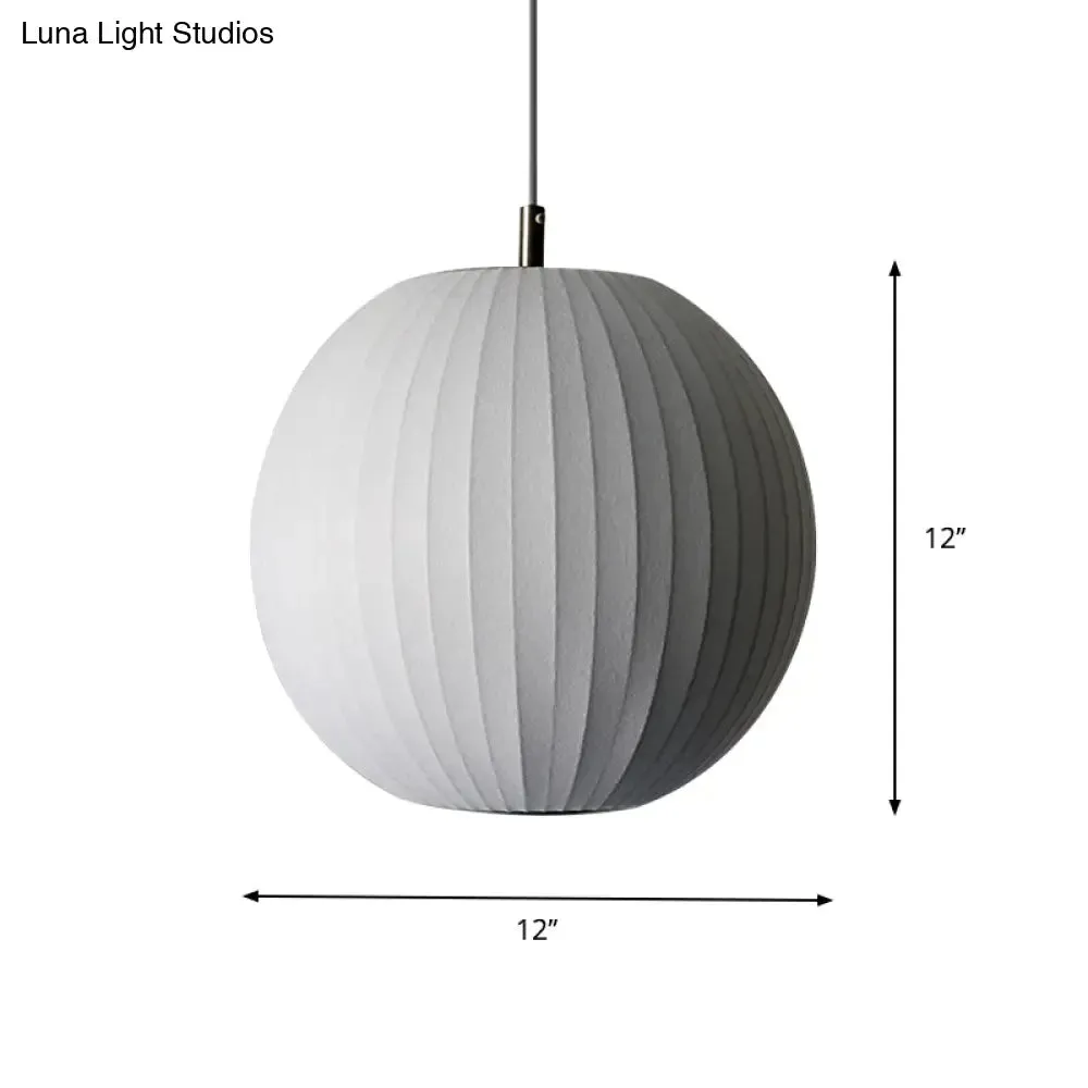 Minimalist White Sphere Pendant Light for Dining Room - 12"/16" Wide Fabric Fixture