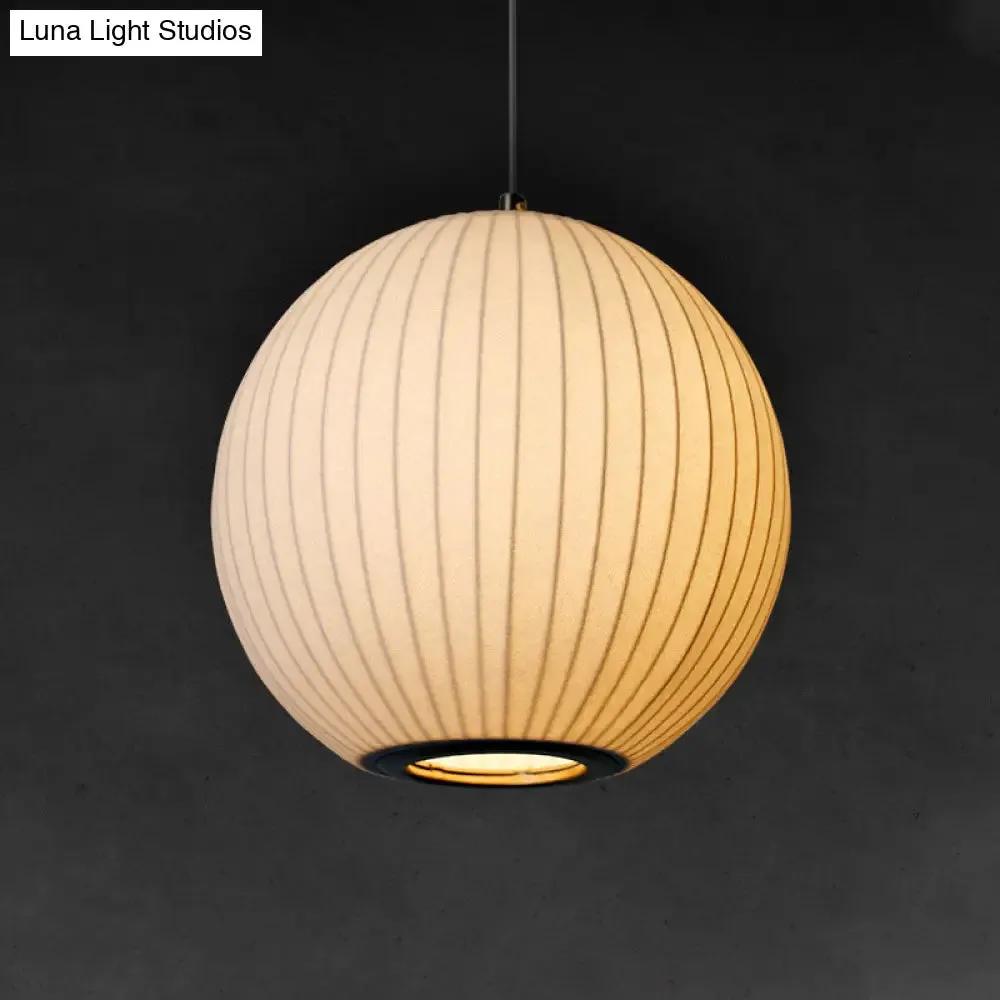 Minimalist White Sphere Pendant Light for Dining Room - 12"/16" Wide Fabric Fixture