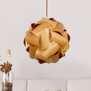 Minimalist Wood Pendant Light Kit - Pieced Globe Dinette Drop Design in Light-Brown (1 Bulb)