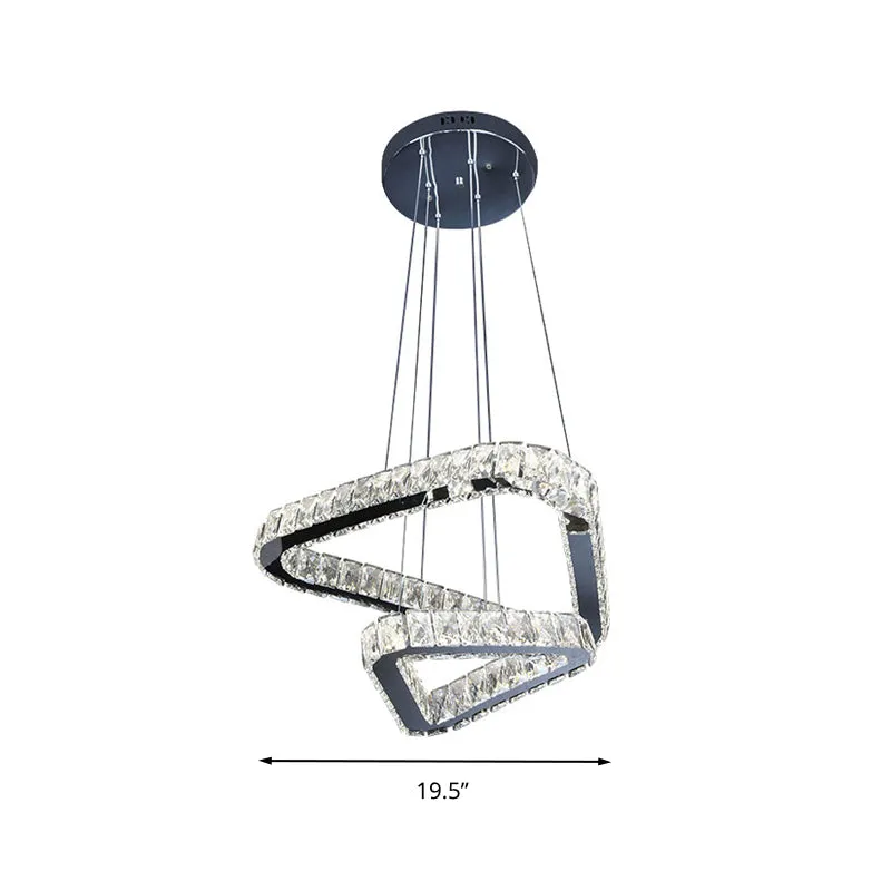 Modern Crystal Triangle Chandelier Pendant Light with LED in Nickel