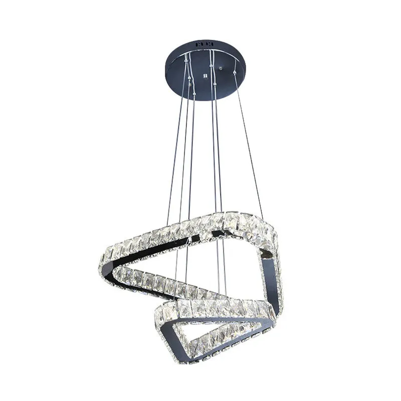 Modern Crystal Triangle Chandelier Pendant Light with LED in Nickel