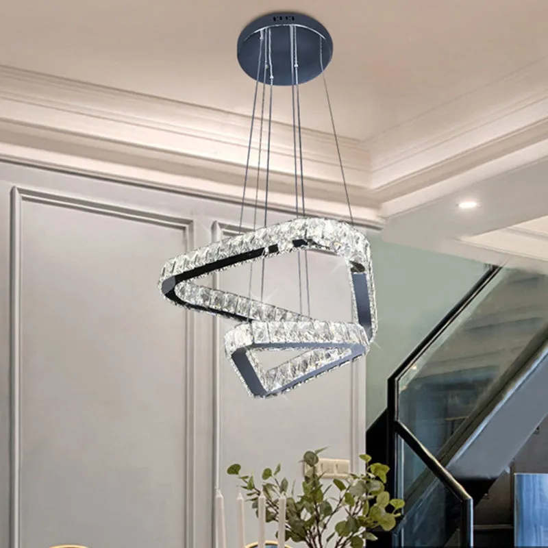 Modern Crystal Triangle Chandelier Pendant Light with LED in Nickel