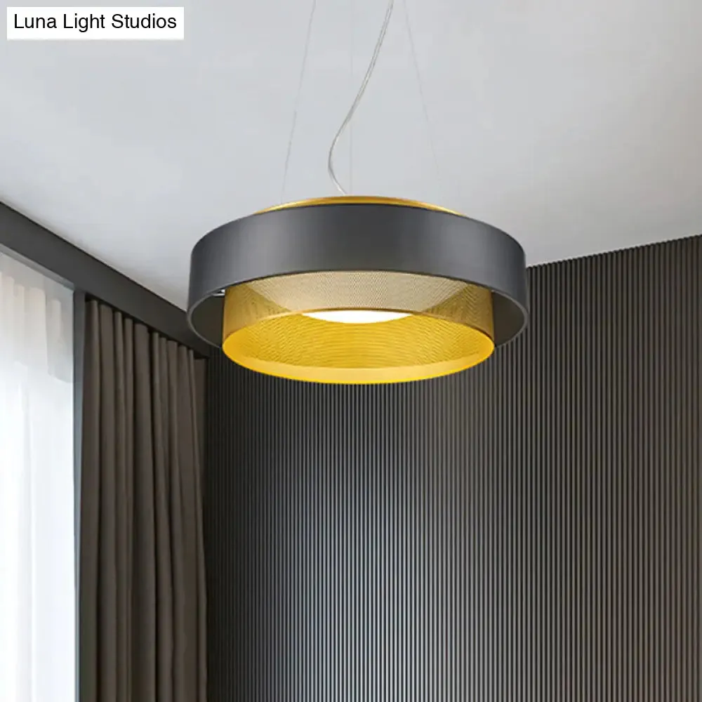 Modern Metal Circle Hanging Light - White/Black-Gold - 15"/18" Wide - LED Drop Pendant with Mesh Screen and Acrylic Diffuser