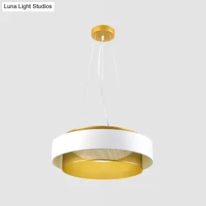 Modern Metal Circle Hanging Light - White/Black-Gold - 15"/18" Wide - LED Drop Pendant with Mesh Screen and Acrylic Diffuser