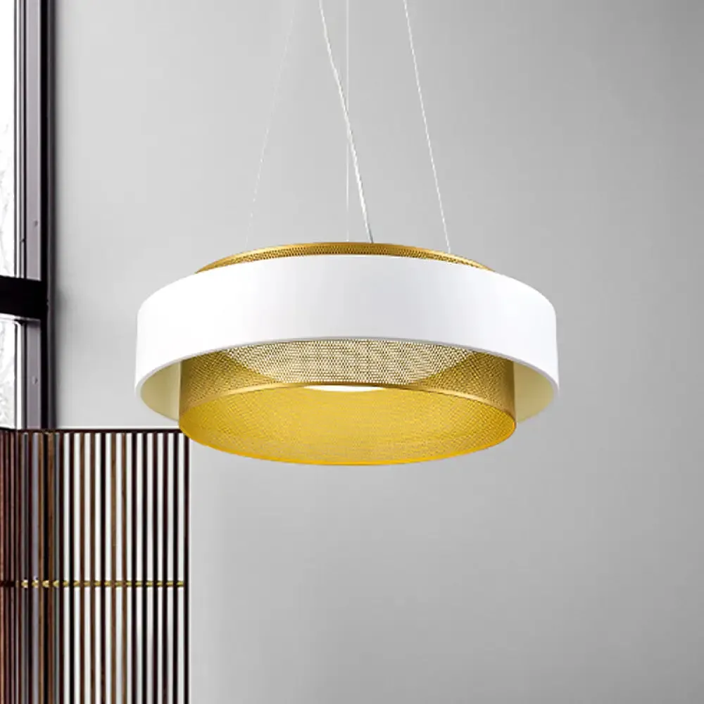 Modern Metal Circle Hanging Light - White/Black-Gold - 15"/18" Wide - LED Drop Pendant with Mesh Screen and Acrylic Diffuser