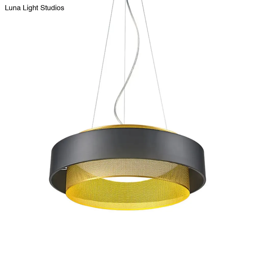 Modern Metal Circle Hanging Light - White/Black-Gold - 15"/18" Wide - LED Drop Pendant with Mesh Screen and Acrylic Diffuser