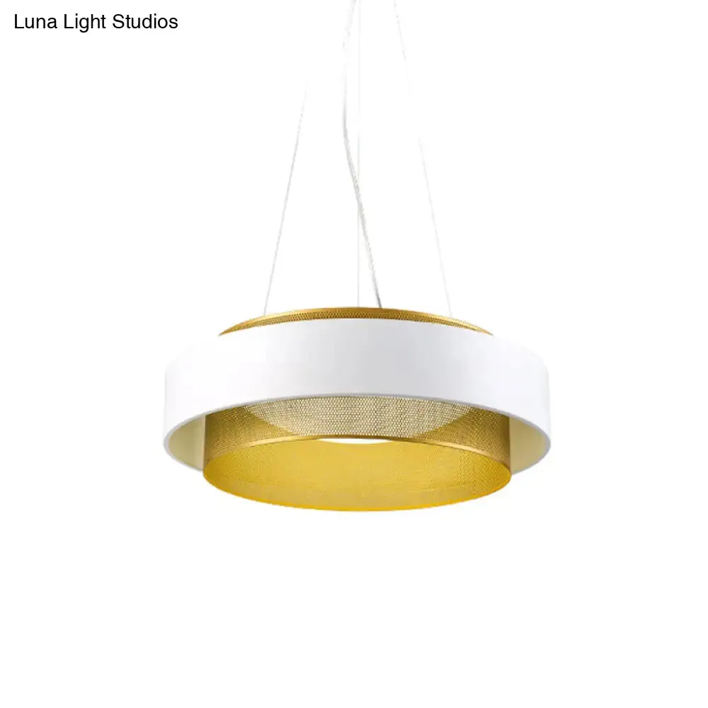 Modern Metal Circle Hanging Light - White/Black-Gold - 15"/18" Wide - LED Drop Pendant with Mesh Screen and Acrylic Diffuser