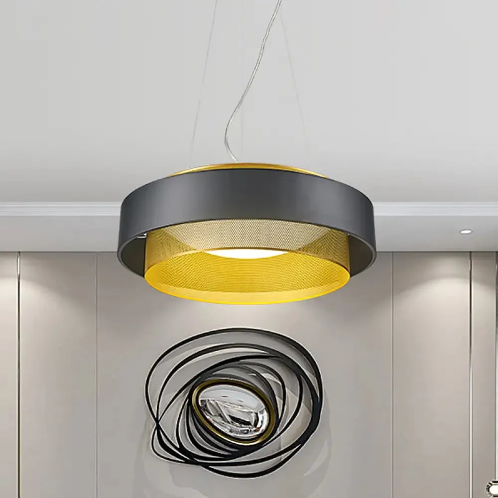 Modern Metal Circle Hanging Light - White/Black-Gold - 15"/18" Wide - LED Drop Pendant with Mesh Screen and Acrylic Diffuser