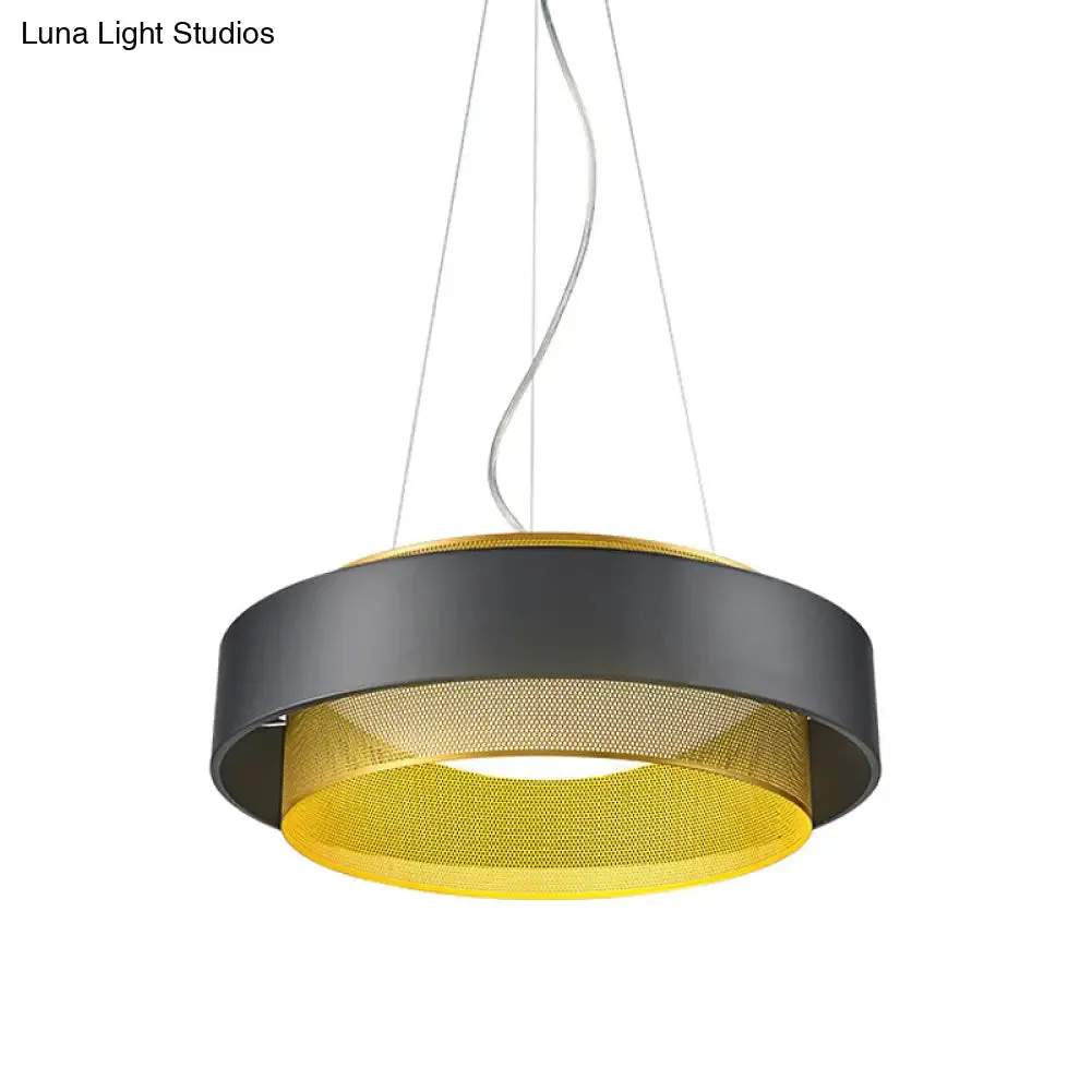 Modern Metal Circle Hanging Light - White/Black-Gold - 15"/18" Wide - LED Drop Pendant with Mesh Screen and Acrylic Diffuser