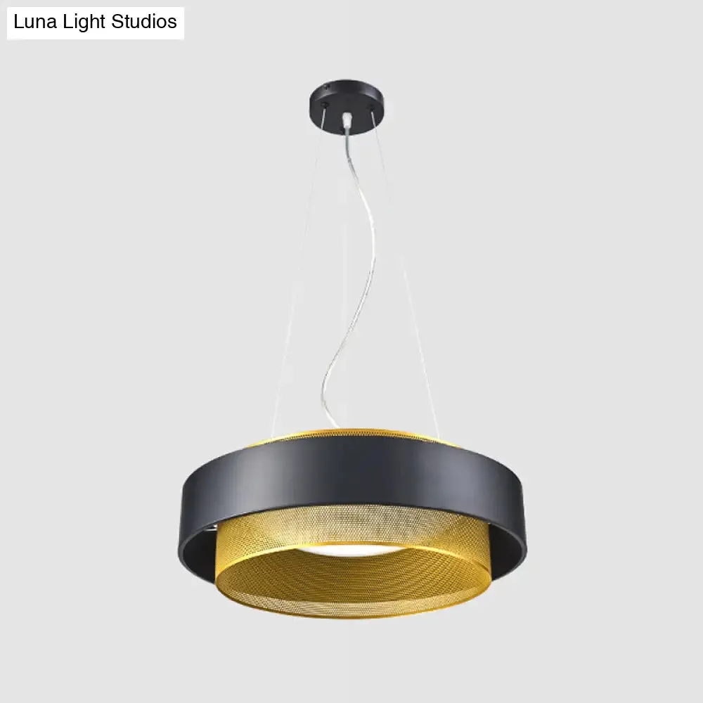 Modern Metal Circle Hanging Light - White/Black-Gold - 15"/18" Wide - LED Drop Pendant with Mesh Screen and Acrylic Diffuser