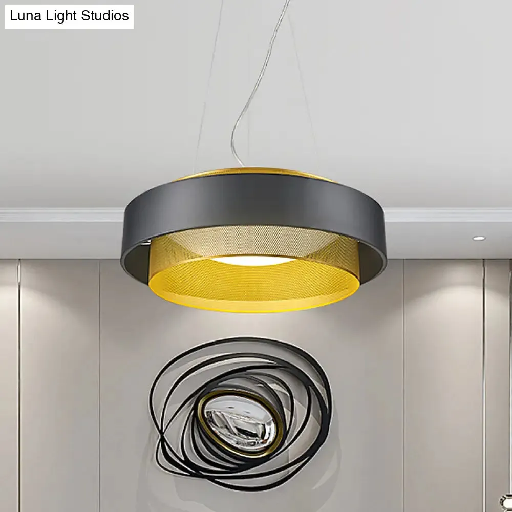 Modern Metal Circle Hanging Light - White/Black-Gold - 15"/18" Wide - LED Drop Pendant with Mesh Screen and Acrylic Diffuser