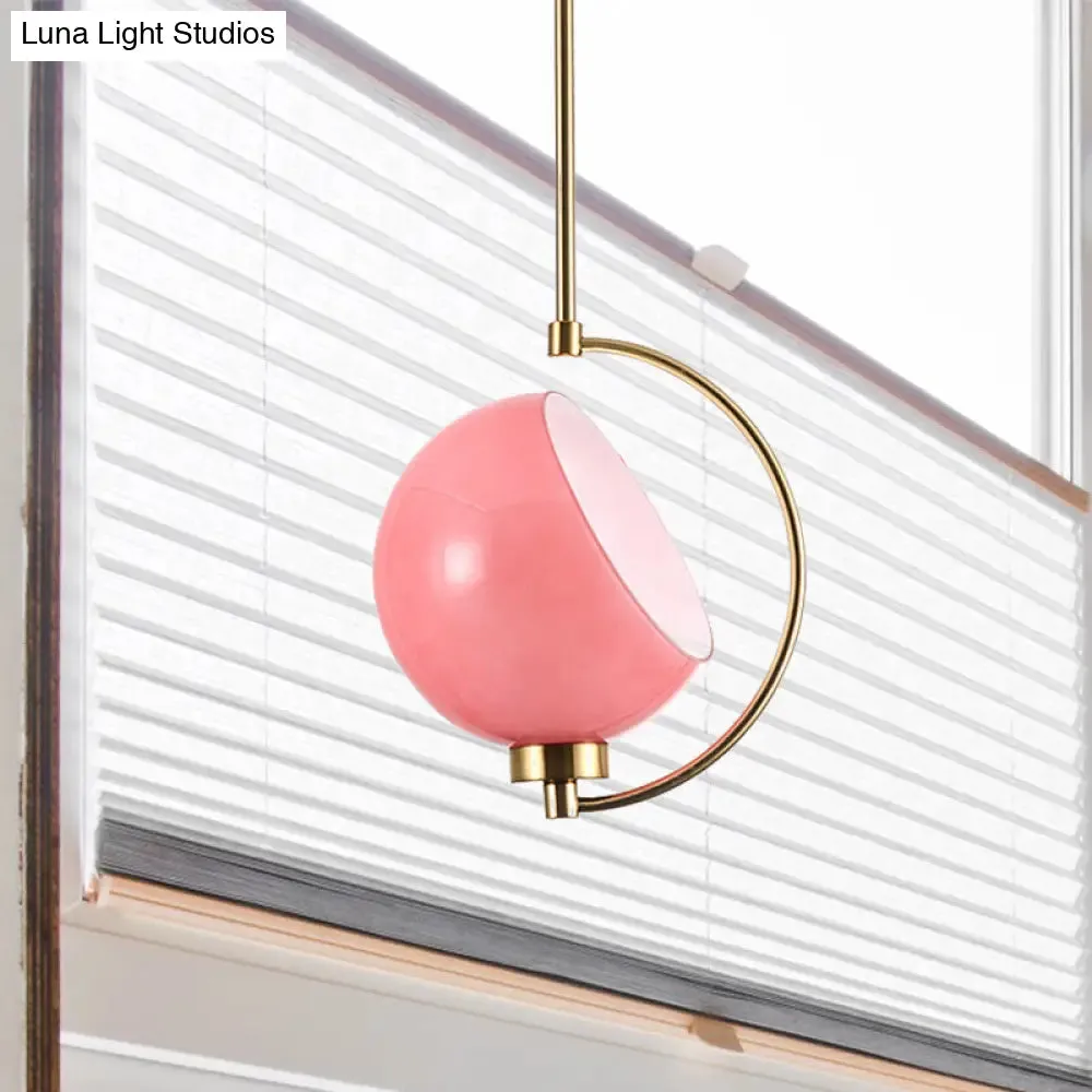 Modern Metal Dome Pendant Light Fixture - 1 Bulb Pink Down Lighting for Bedroom