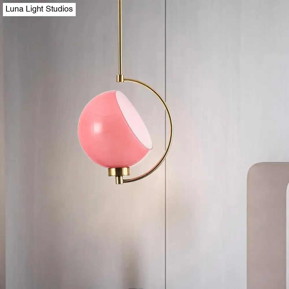 Modern Metal Dome Pendant Light Fixture - 1 Bulb Pink Down Lighting for Bedroom