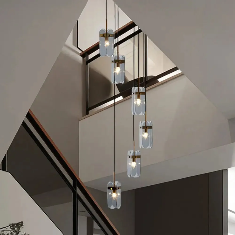 Modern Oval Panel Pendant Light Fixture for Glass Staircase