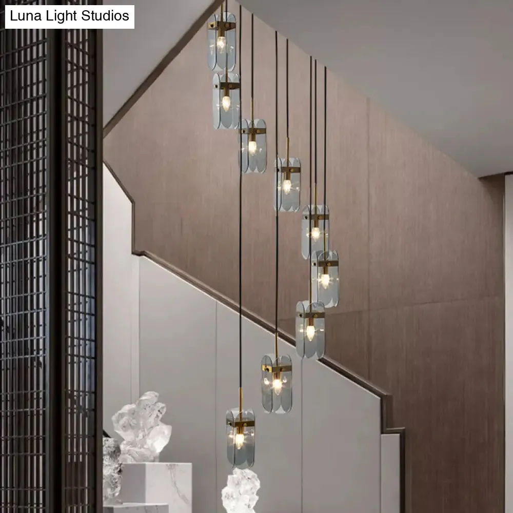 Modern Oval Panel Pendant Light Fixture for Glass Staircase