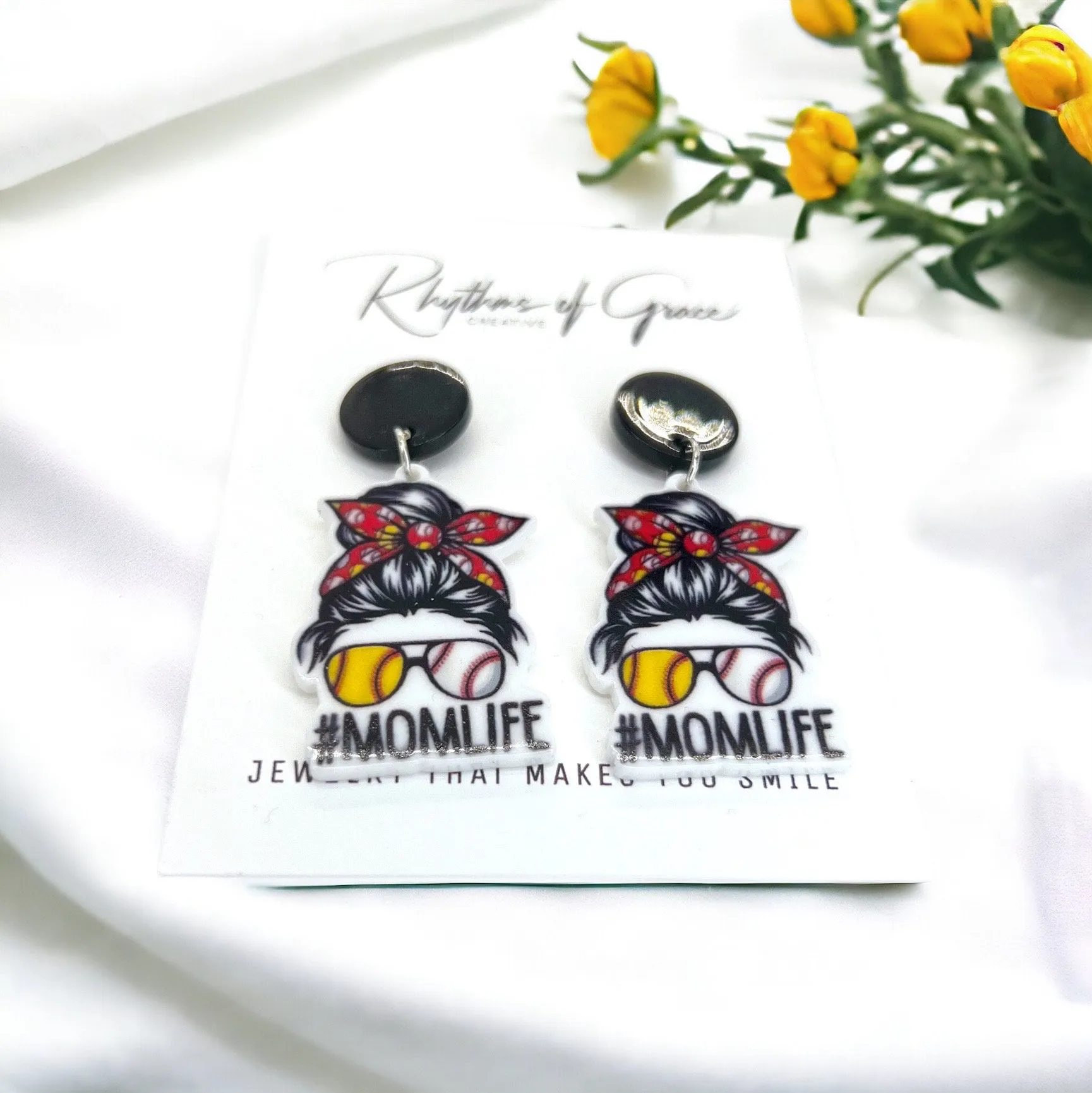 Mom Life Earrings - Handmade Earrings, Baby Shower, Mother’s Day, Mom Earrings, Momma Earrings, Ball Mom, #MomLife, Baseball Mom, Softball