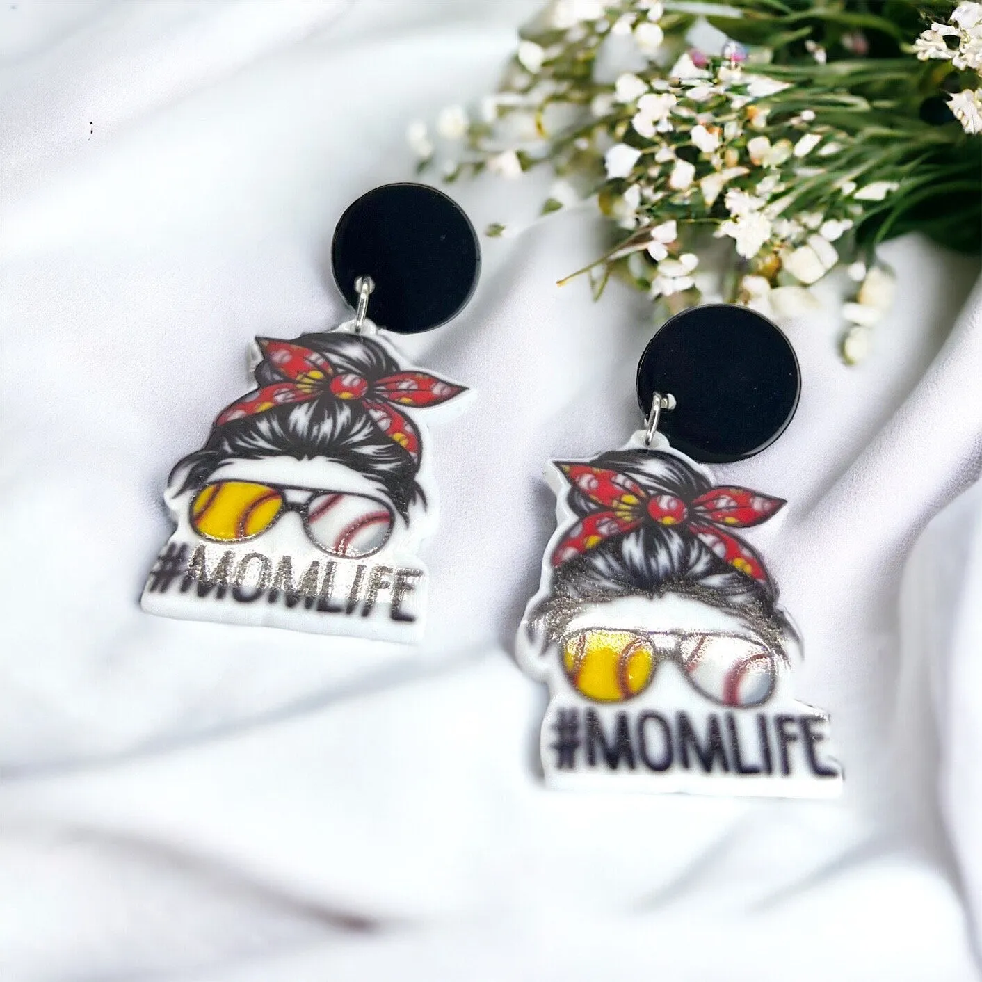 Mom Life Earrings - Handmade Earrings, Baby Shower, Mother’s Day, Mom Earrings, Momma Earrings, Ball Mom, #MomLife, Baseball Mom, Softball