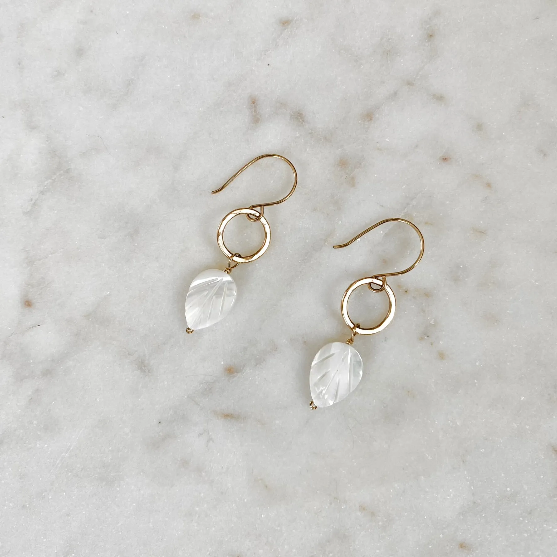 Mother of Pearl Leaf & Hoop Earrings