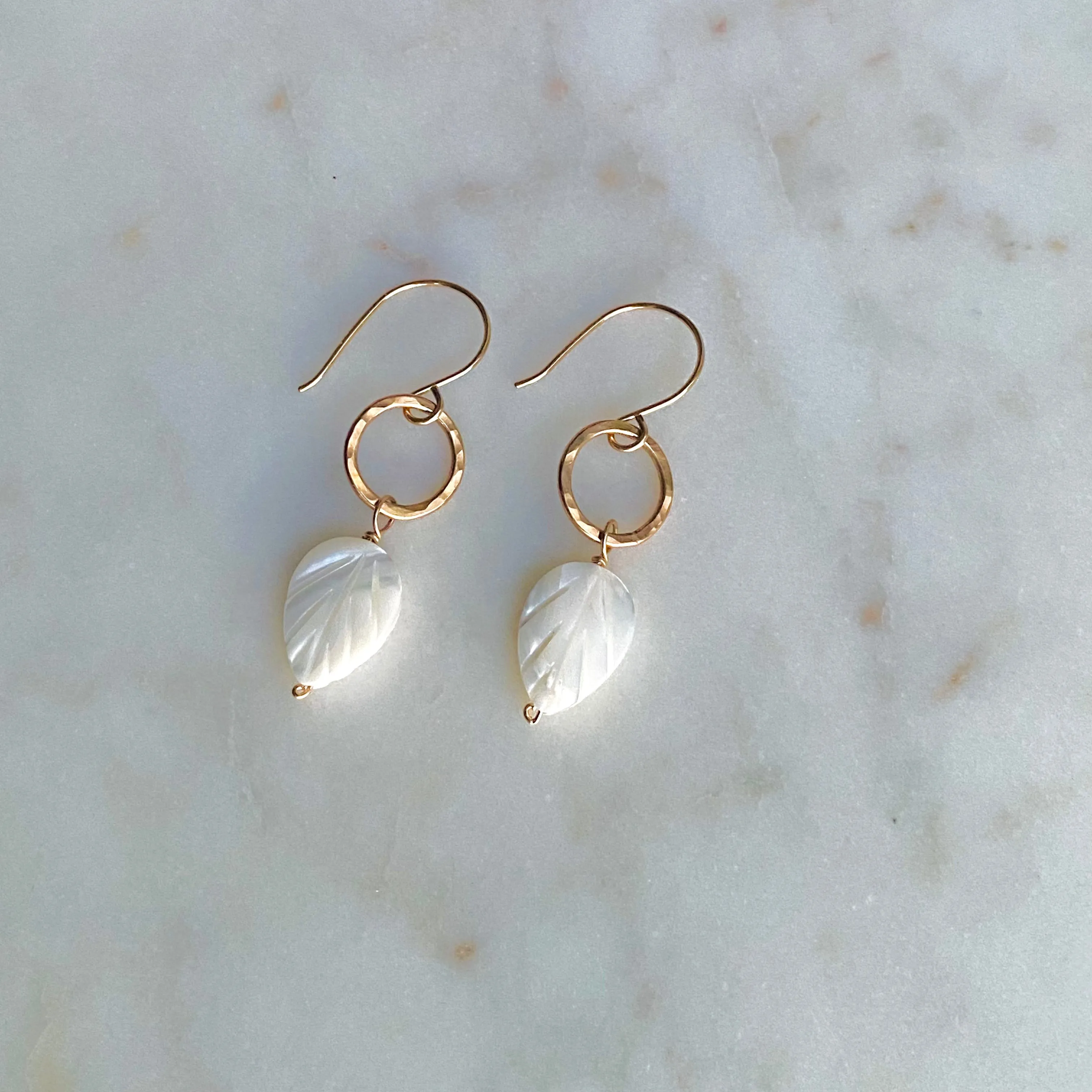 Mother of Pearl Leaf & Hoop Earrings