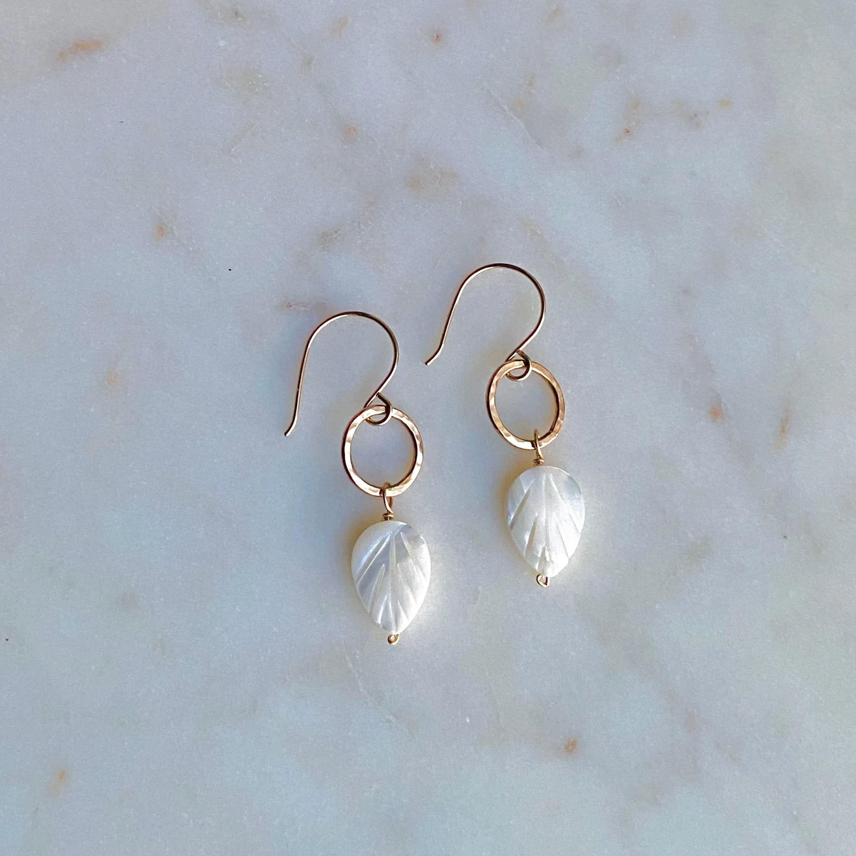 Mother of Pearl Leaf & Hoop Earrings