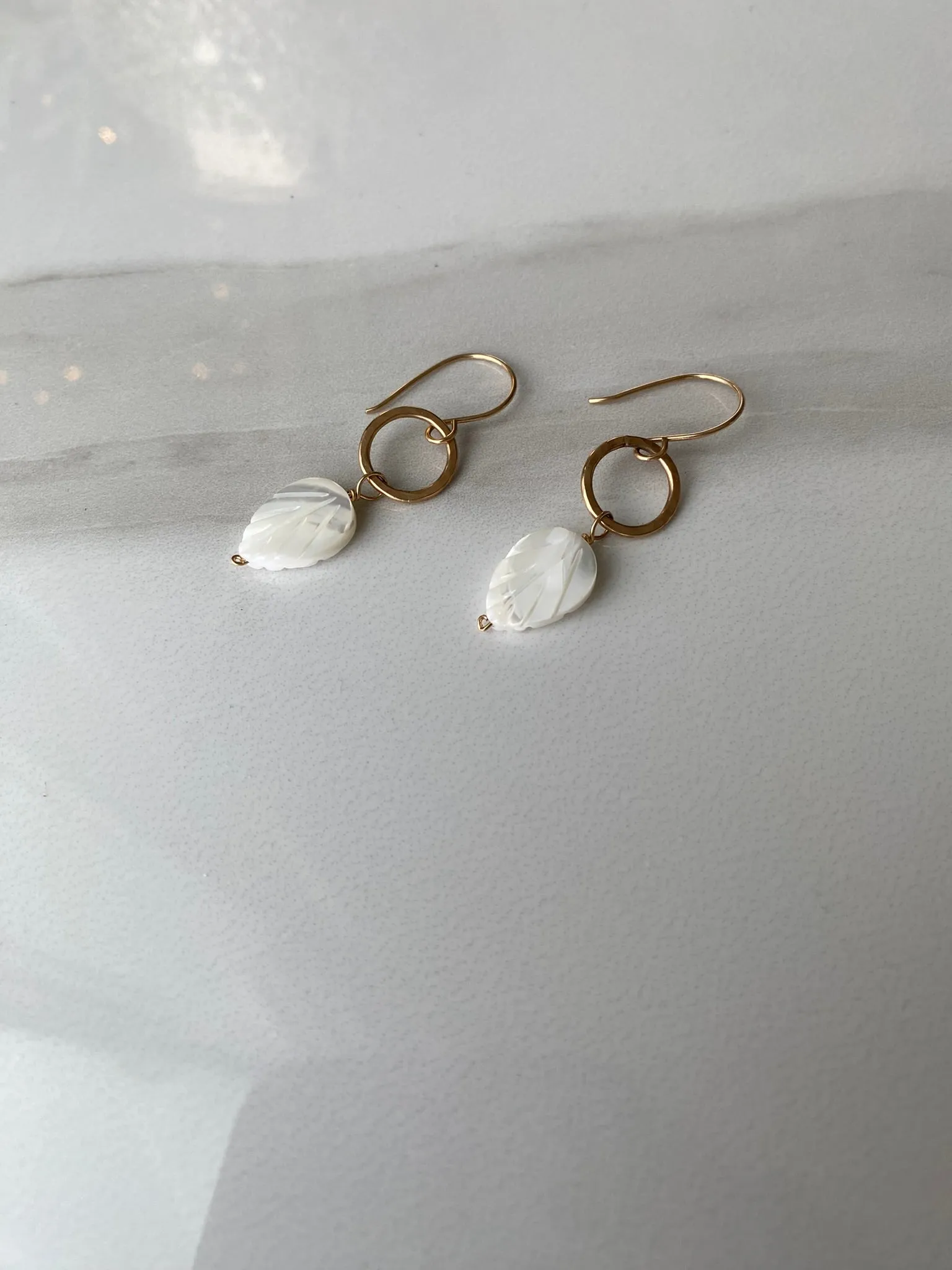 Mother of Pearl Leaf & Hoop Earrings