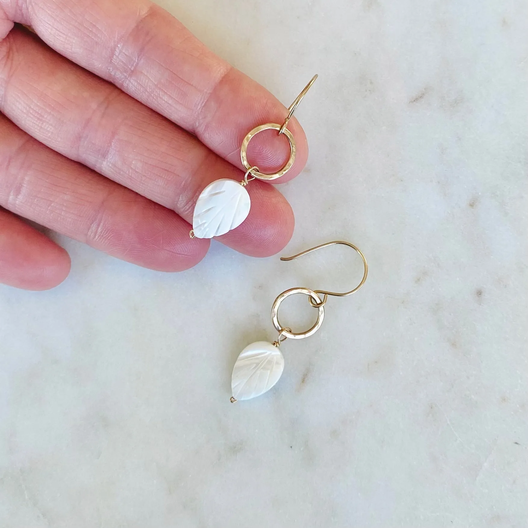 Mother of Pearl Leaf & Hoop Earrings