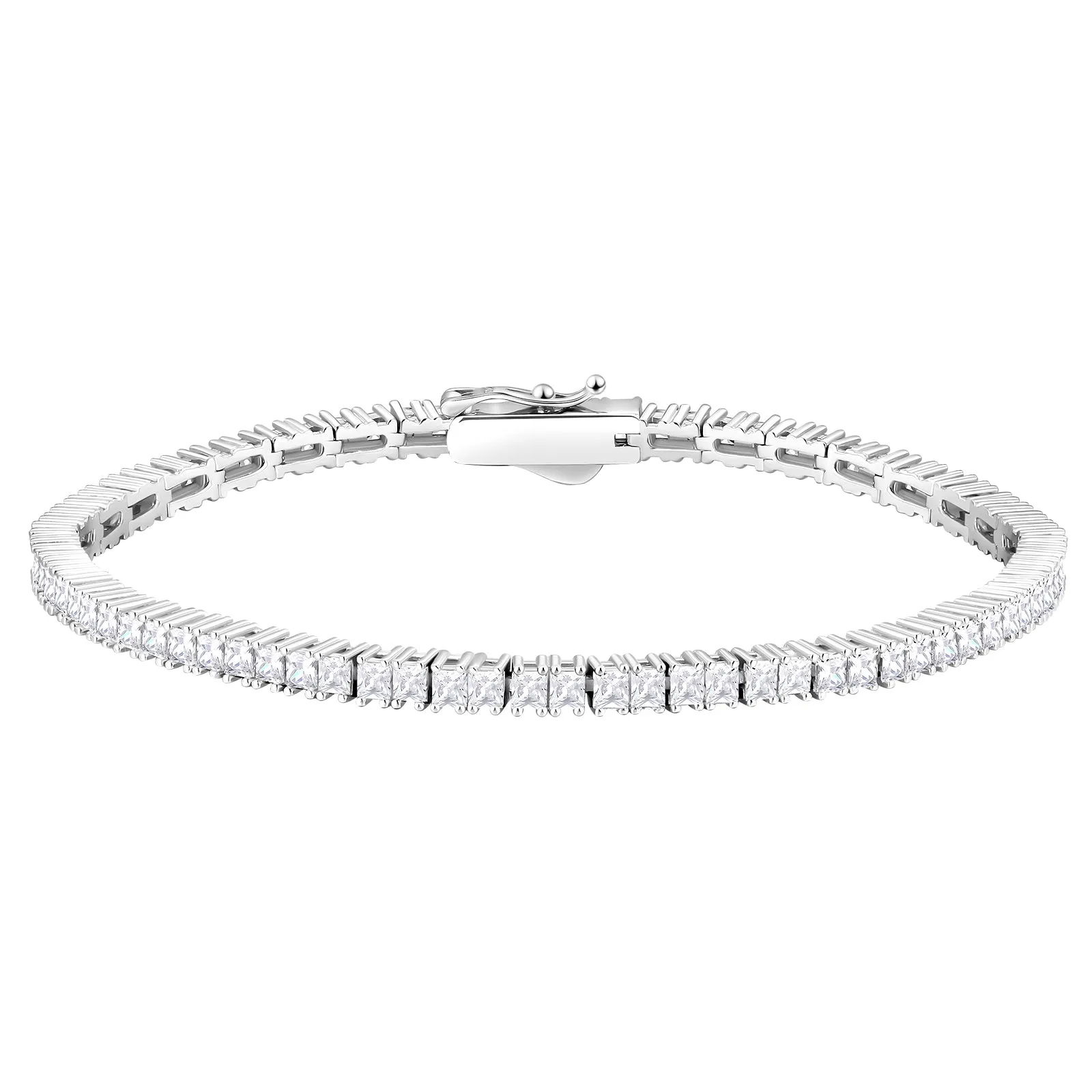 【NEW】2mm S925 Princess Cut Square Tennis Bracelet