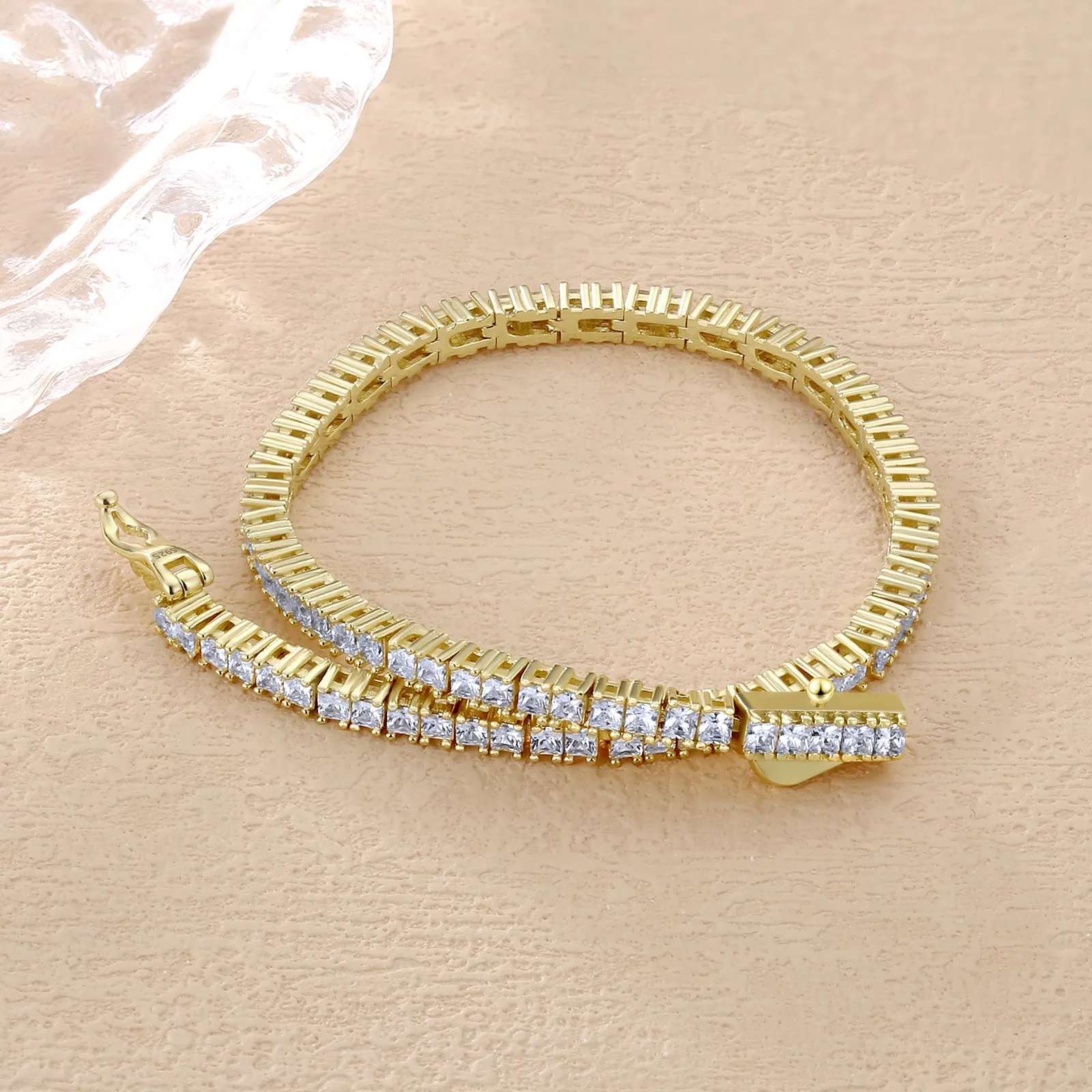 【NEW】2mm S925 Princess Cut Square Tennis Bracelet