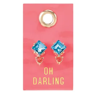 Oh Darling Blue and Coral Gemstone Earrings | Leather Tag