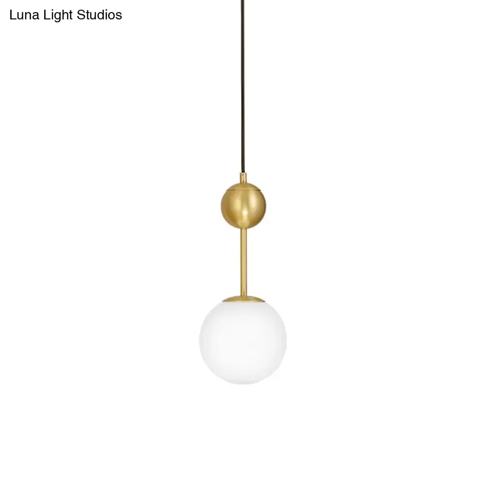 Opaline Glass Minimalist Pendant Ball Bedside Light, Brass Suspension - 1-Light