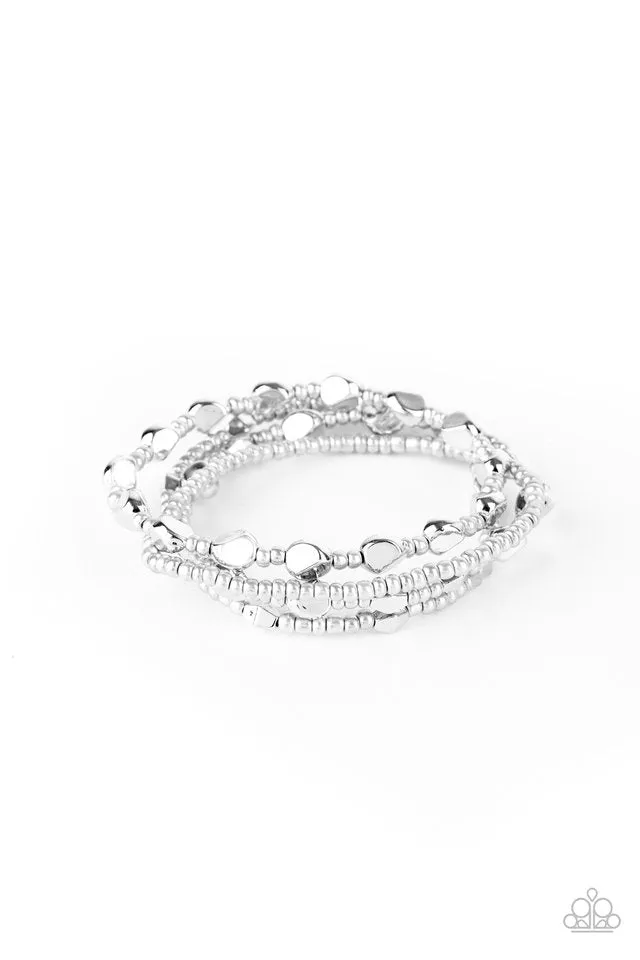 Paparazzi Bracelet ~ Fashionably Faceted - Silver