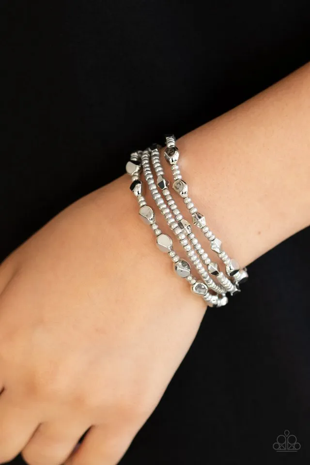 Paparazzi Bracelet ~ Fashionably Faceted - Silver