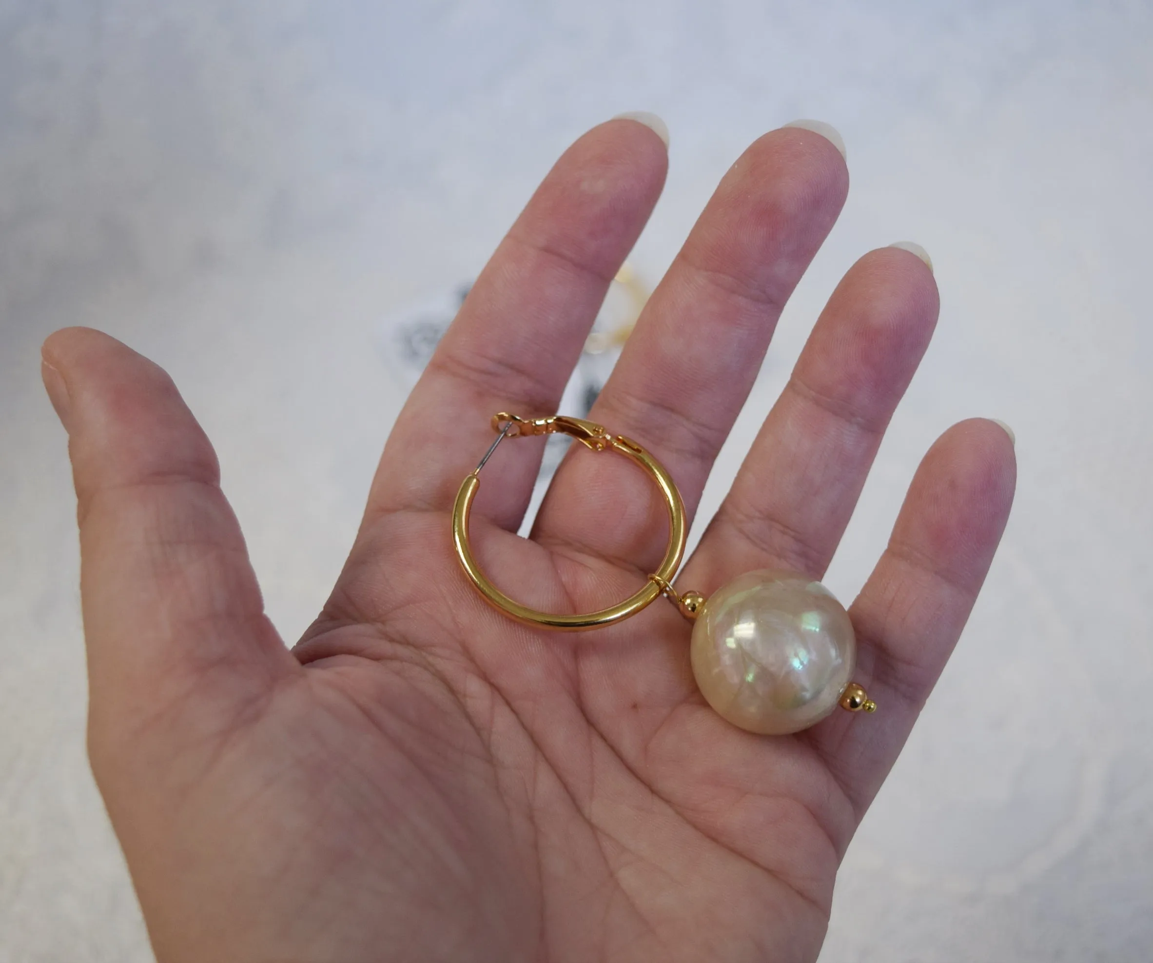 Pearl and Hoop Earrings - Extra Large Round Pearl