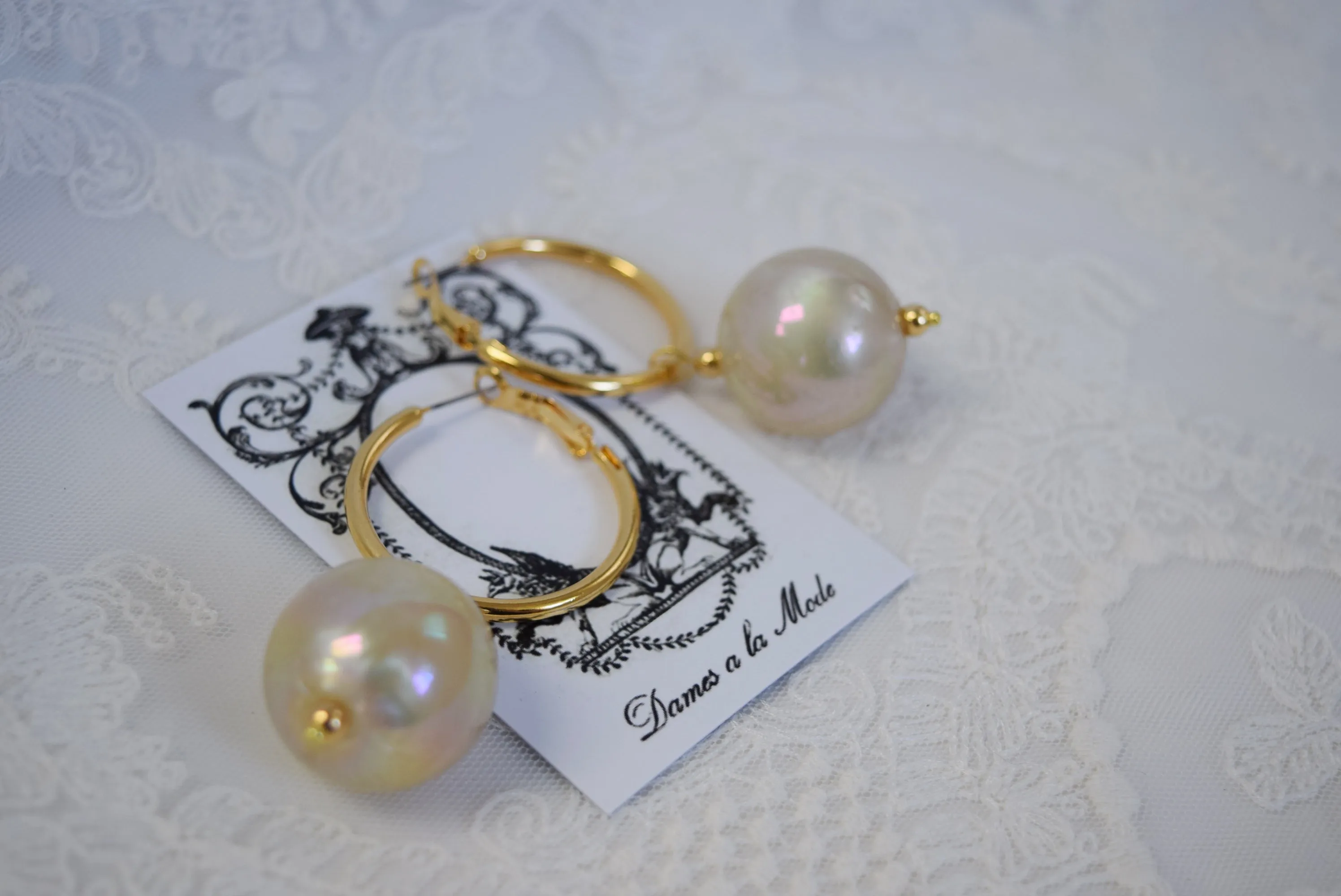 Pearl and Hoop Earrings - Extra Large Round Pearl