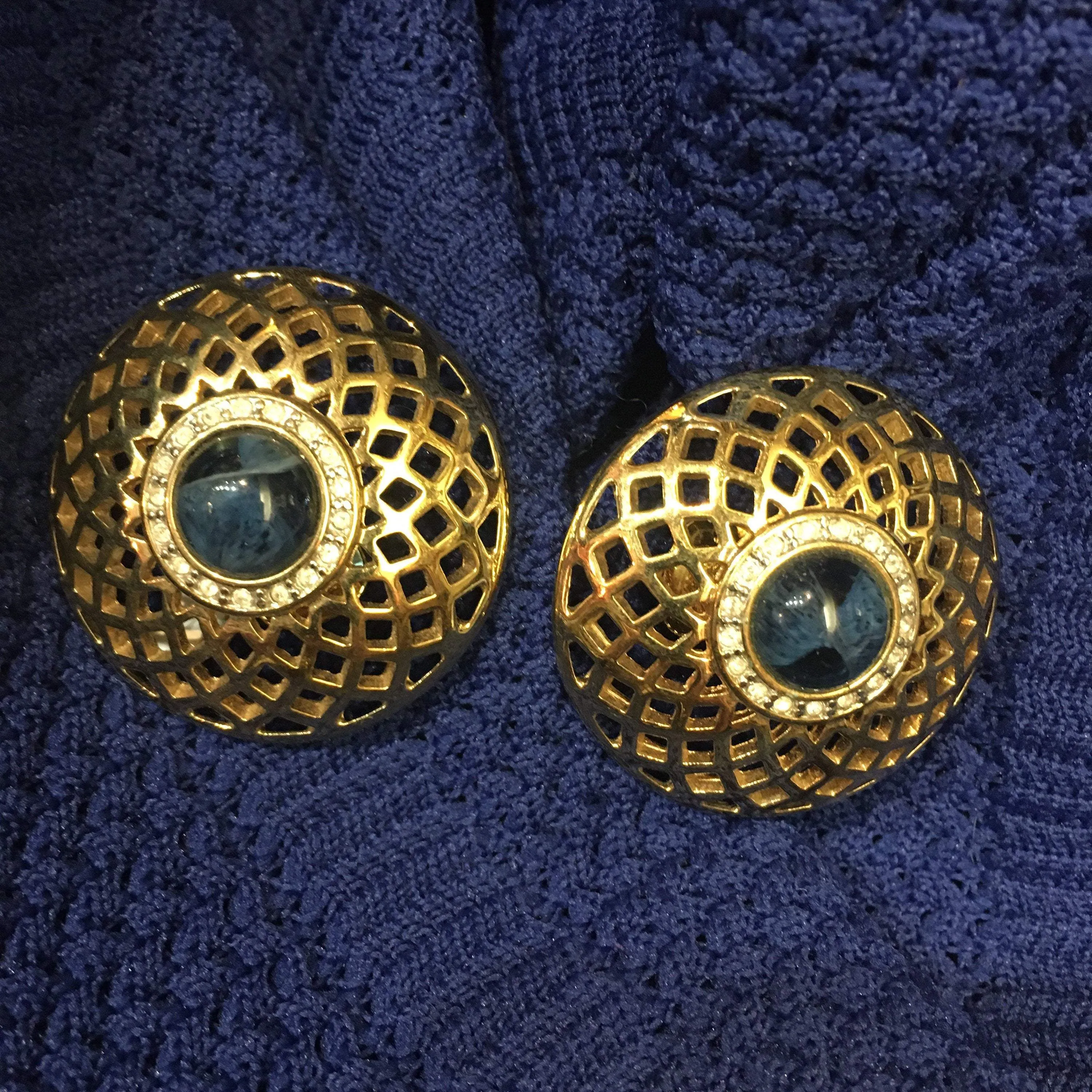 Pierre Lang Blue Gold Clip On Earrings